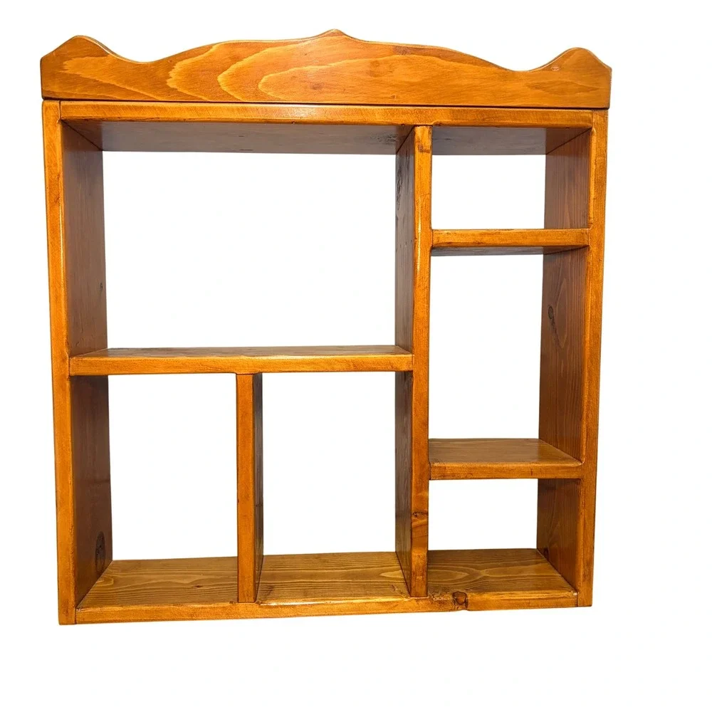 VTG 1970s Pine Wood Shadow Box Wall Shelf Rustic Country Scalloped Display Case
